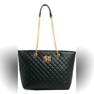 NWT- Badgley Mischka Black Quilted Tote with Gold Chain 🖤🖤